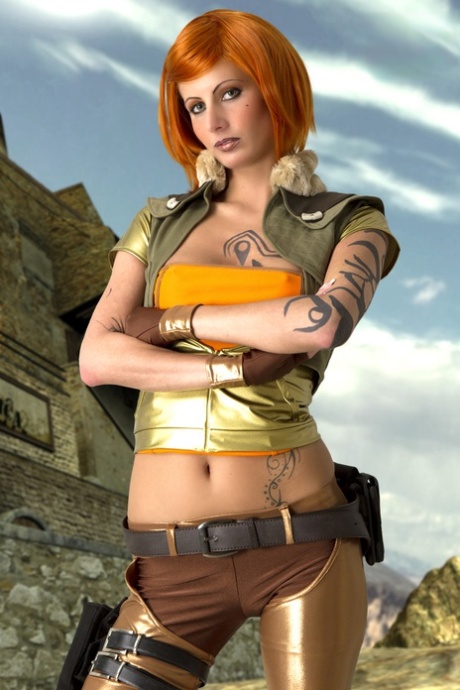 Redheaded cosplayer with firm tits grabs her tight ass while showing her cunt 41796809